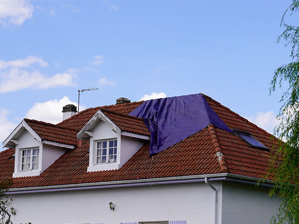 Tarped roof representing a needed roof repair.
